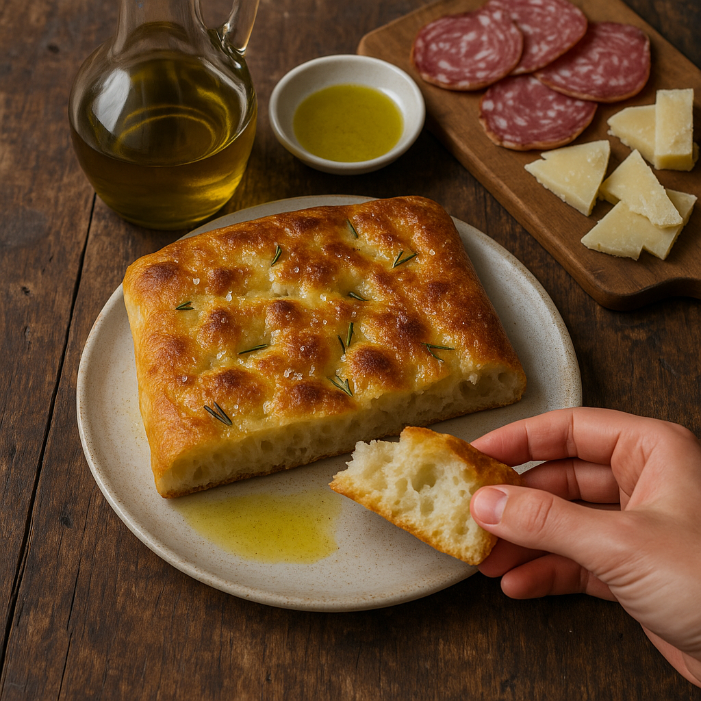 Focaccia liguryjska – złocisty placek polany oliwą z oliwek